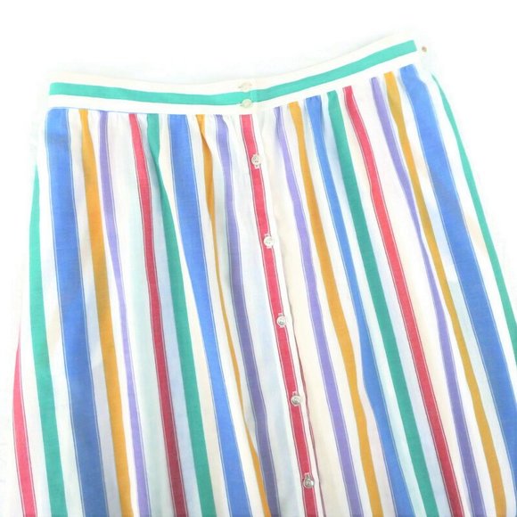 Vintage Dresses & Skirts - Vintage 60s Skirt Stripe Pearlized Button Front Knee to Midi Cotton Light Large